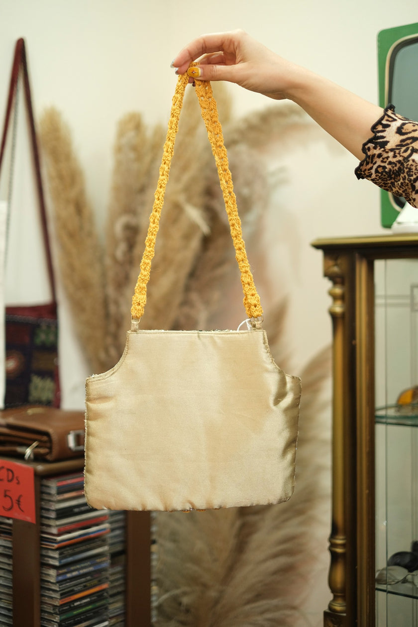 Vintage unique shoulder bag with crochet & sequin detailing