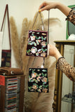 Deadstock retro style mini velvet bag with sequin flowers