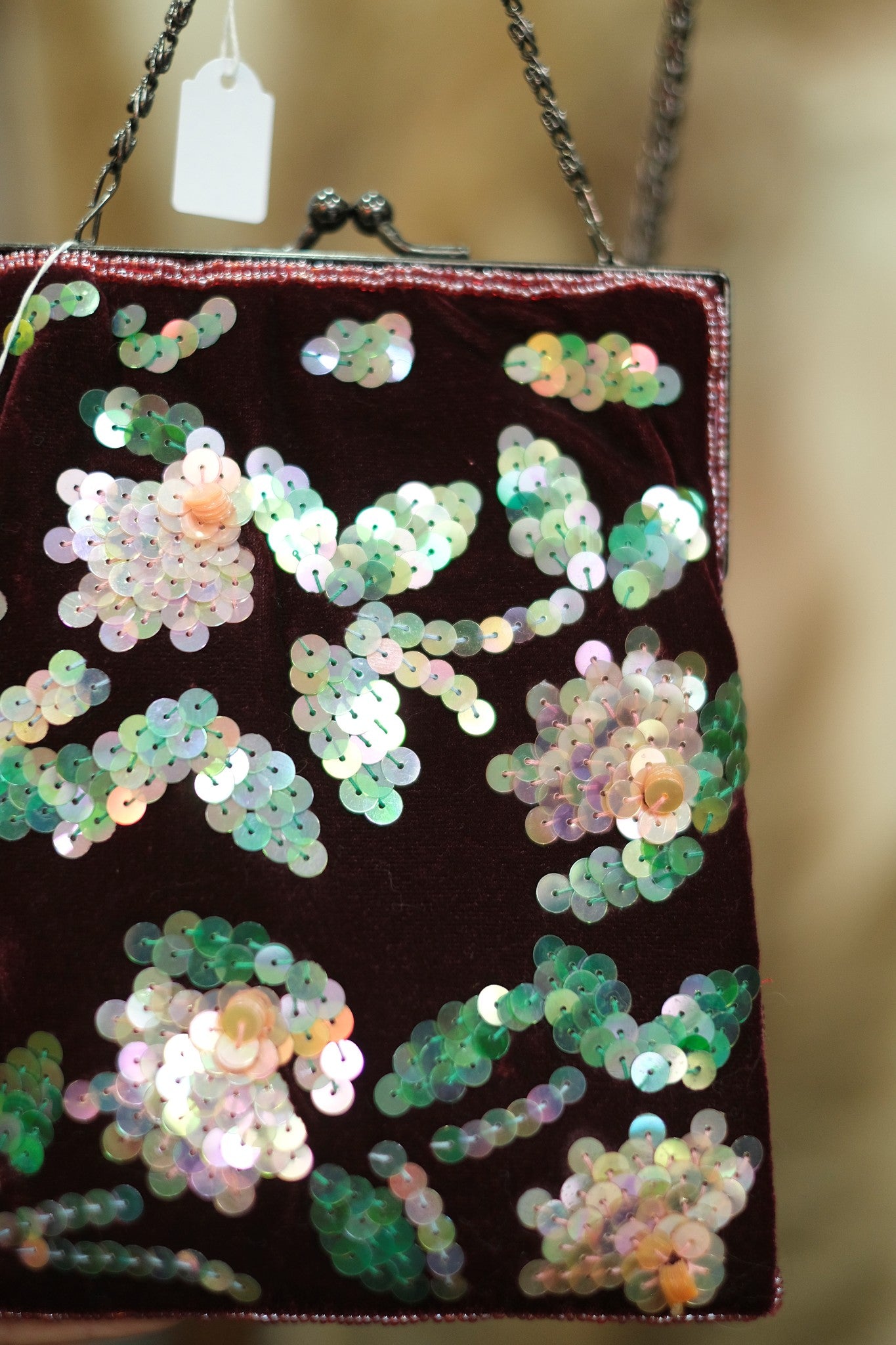 Deadstock retro style mini velvet bag with sequin flowers