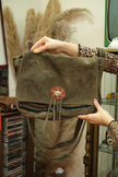 Blitz cross body suede bag with knit details