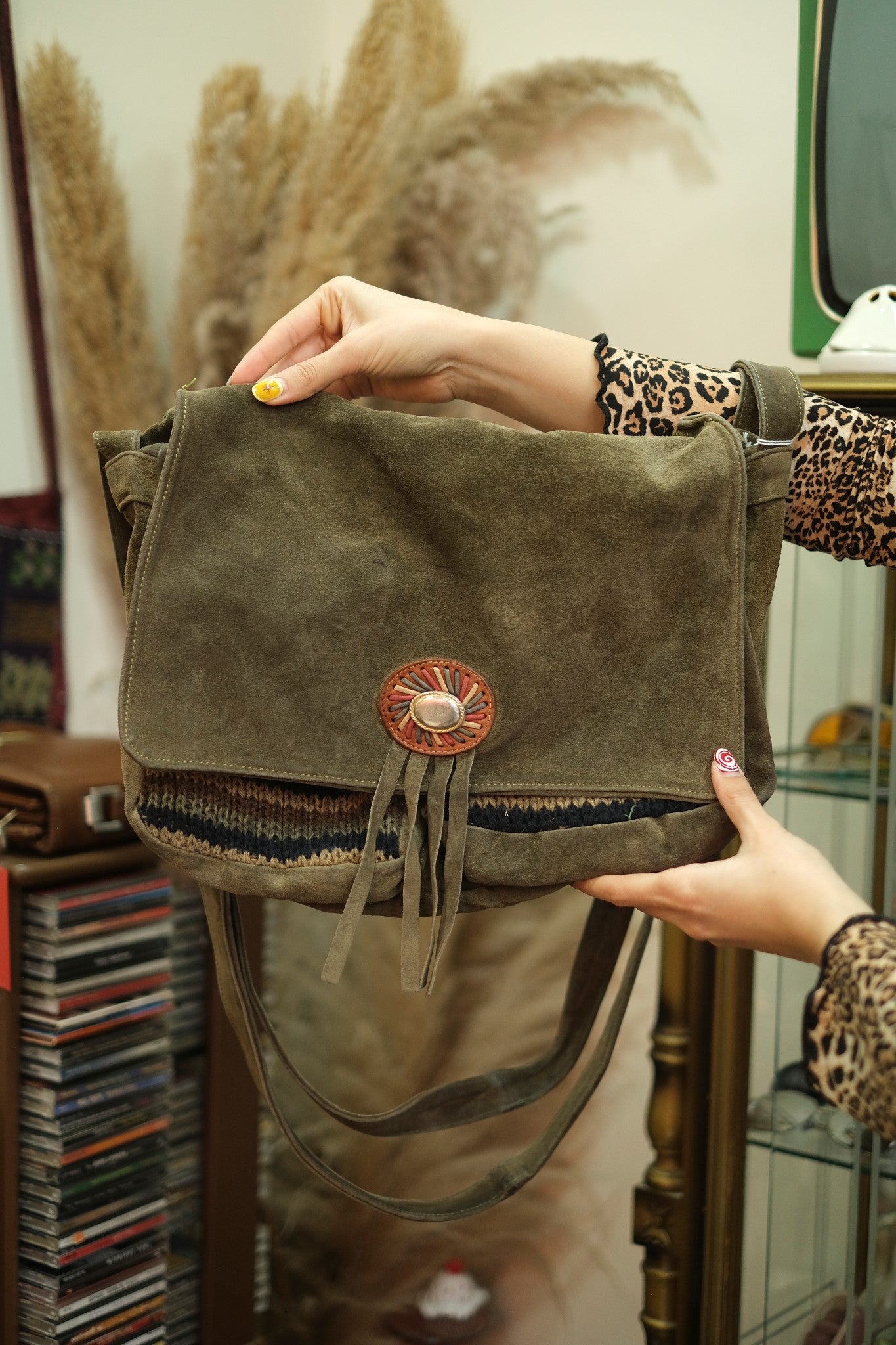 Blitz cross body suede bag with knit details