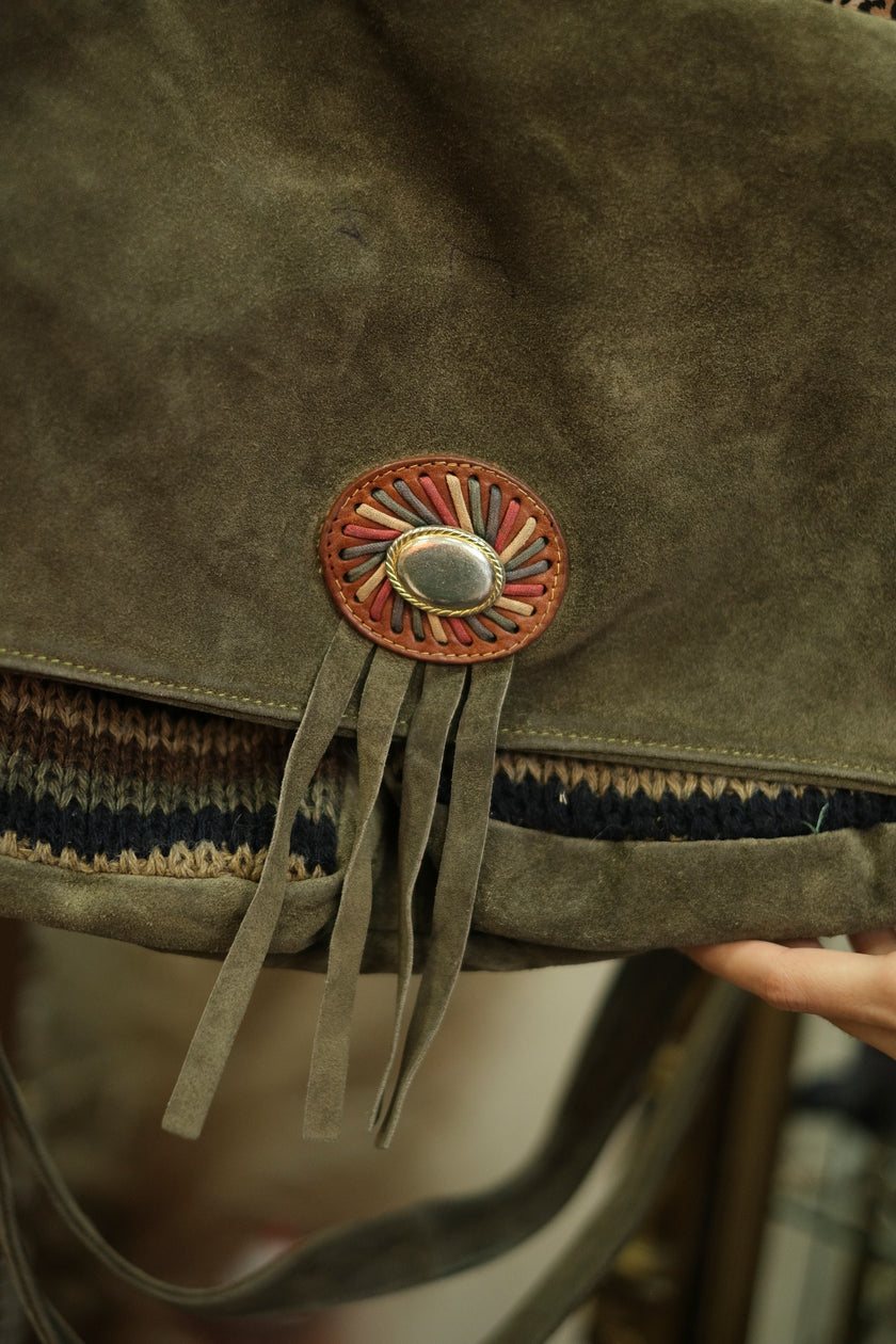 Blitz cross body suede bag with knit details