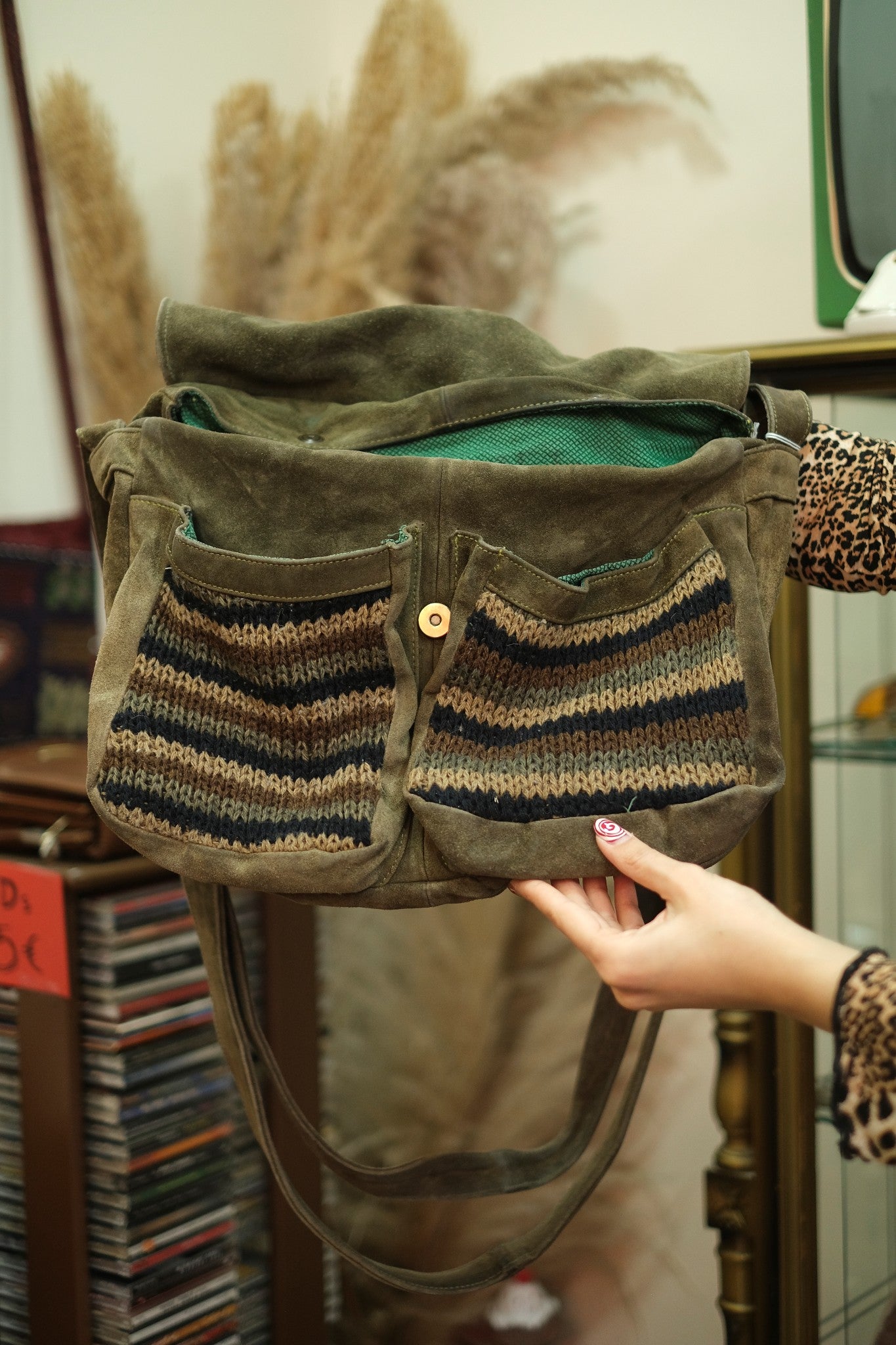Blitz cross body suede bag with knit details
