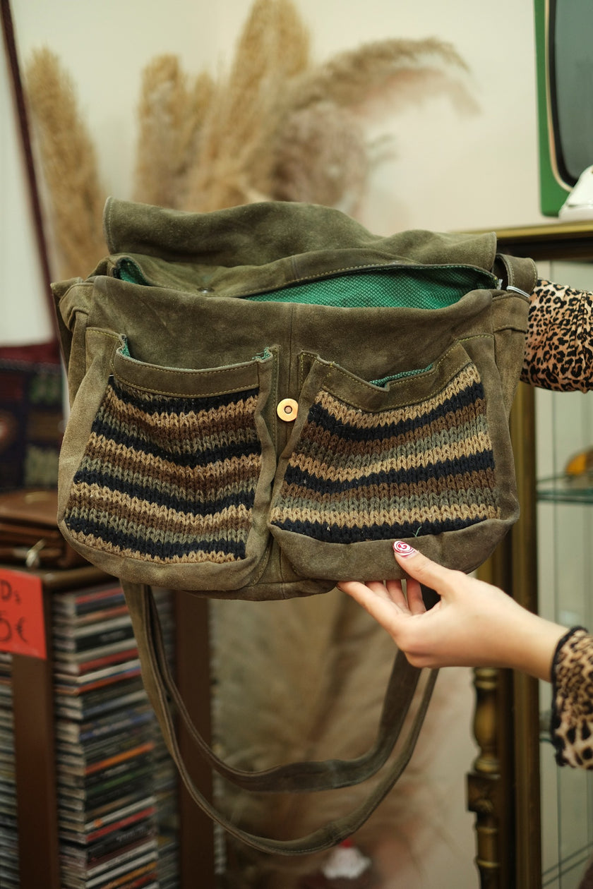Blitz cross body suede bag with knit details