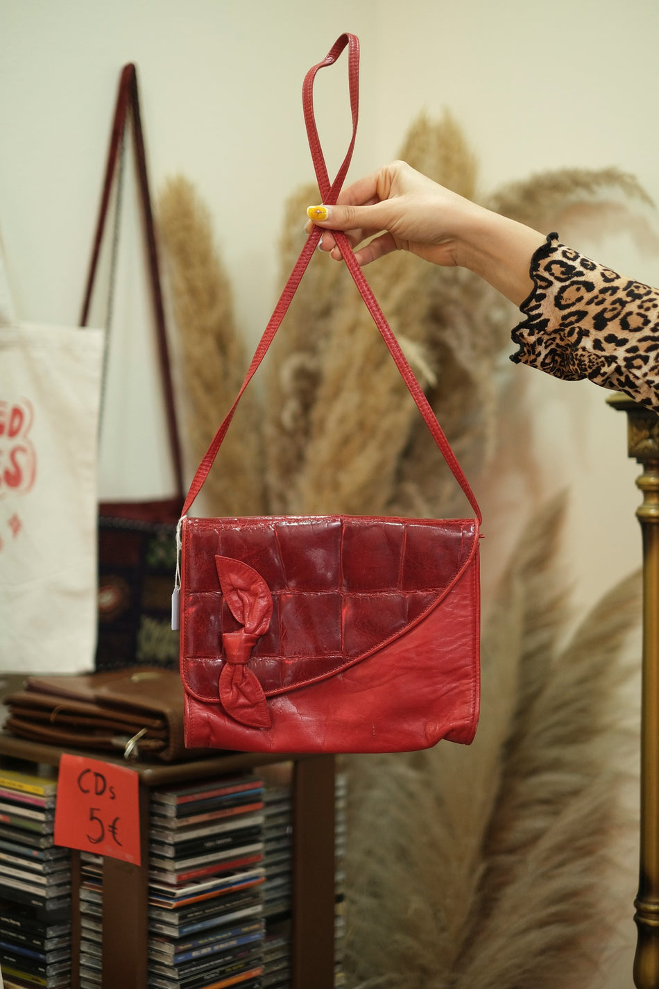 Vintage red leather cross body bag