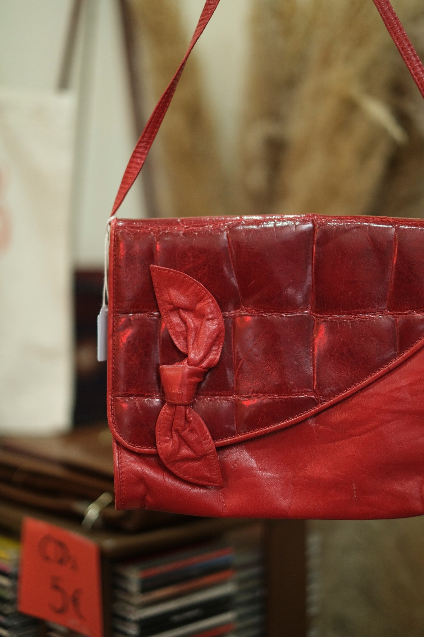 Vintage red leather cross body bag