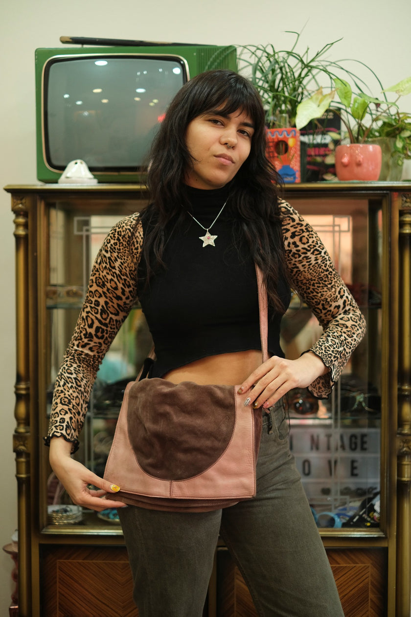 Vintage suede & leather cross body bag