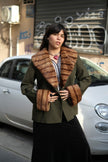 Stunning pure vergine wool green coat with fawx fur collar (L)