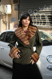 Stunning pure vergine wool green coat with fawx fur collar (L)