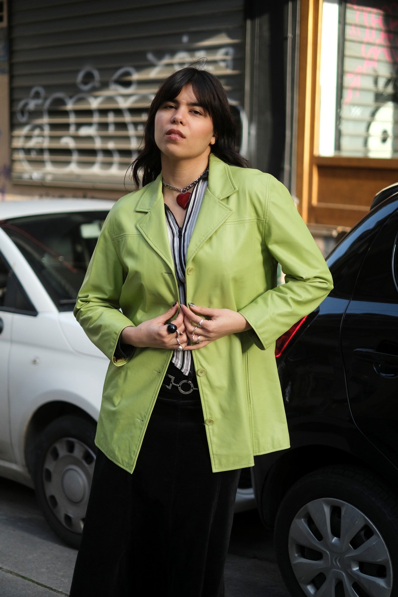 Vintage green genuine leather jacket (M/L)