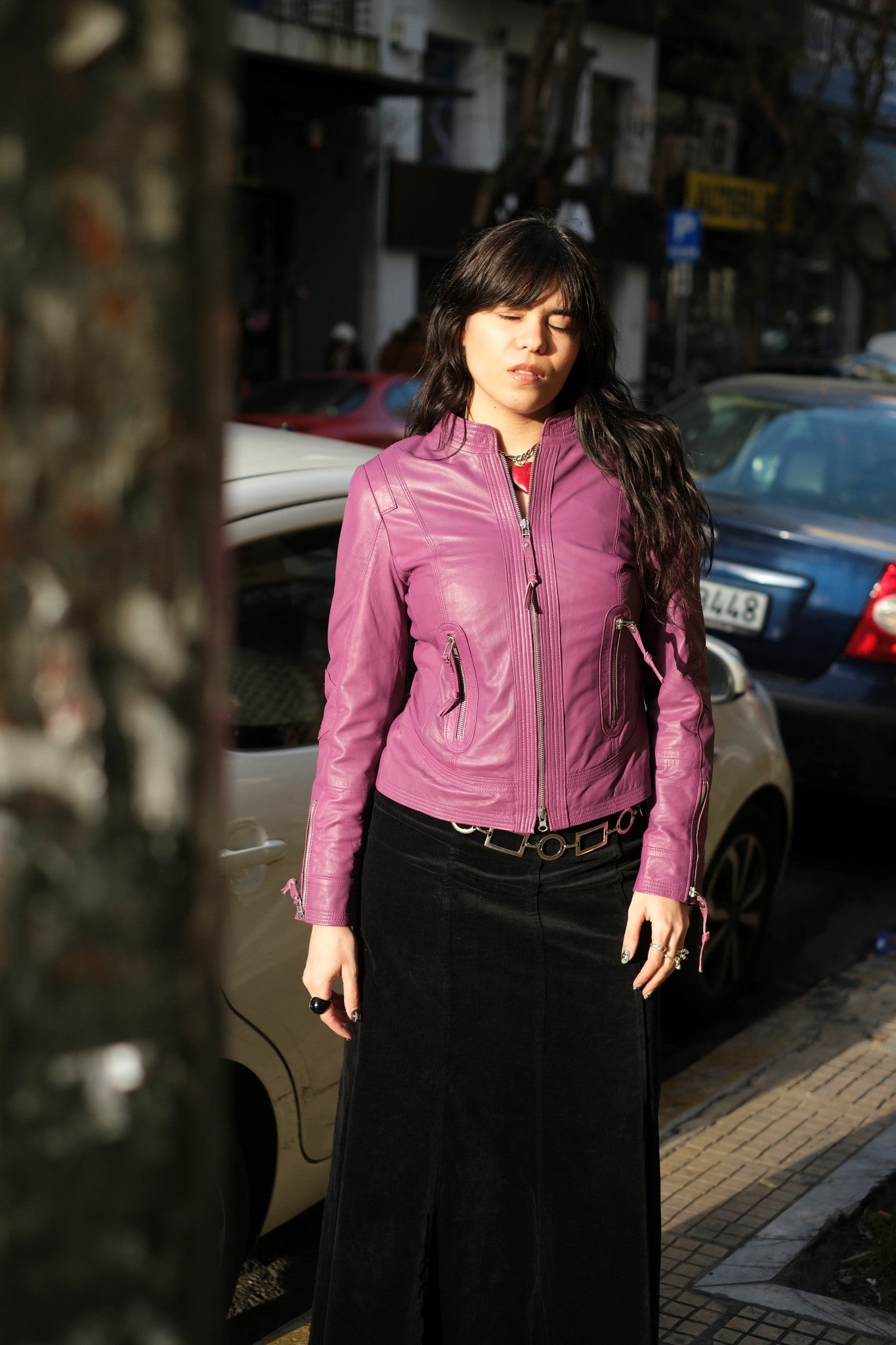 Vintage stunning purple genuine leather jacket (S)