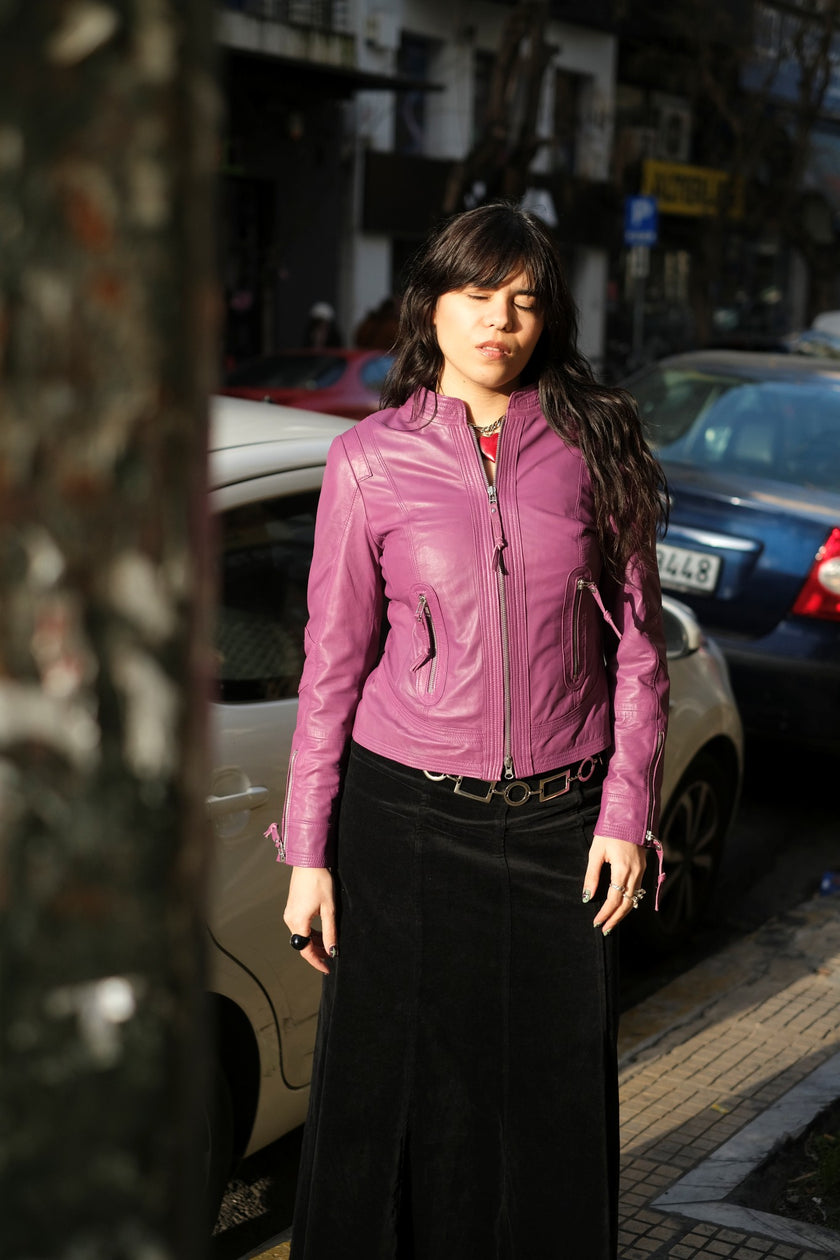 Vintage stunning purple genuine leather jacket (S)