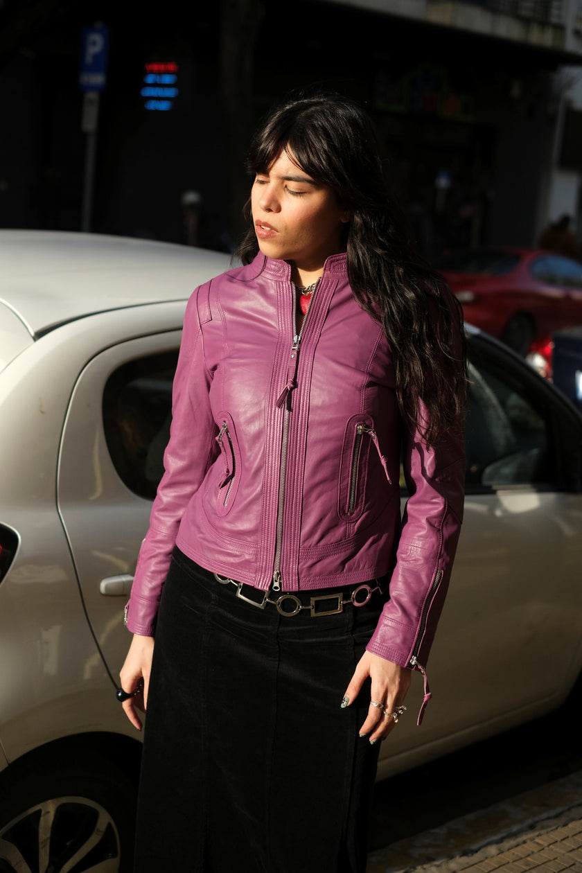 Vintage stunning purple genuine leather jacket (S)