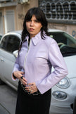 Stunning vintage lilac genuine leather cropped jacket (S/M)