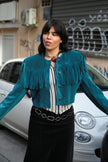 Stunning Vintage Teal Suede Fringe Jacket – Cropped Western Style (M/L)