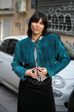 Stunning Vintage Teal Suede Fringe Jacket – Cropped Western Style (M/L)