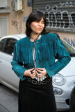 Stunning Vintage Teal Suede Fringe Jacket – Cropped Western Style (M/L)