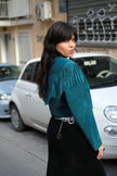 Stunning Vintage Teal Suede Fringe Jacket – Cropped Western Style (M/L)
