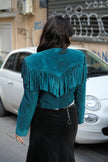 Stunning Vintage Teal Suede Fringe Jacket – Cropped Western Style (M/L)