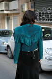 Stunning Vintage Teal Suede Fringe Jacket – Cropped Western Style (M/L)