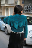 Stunning Vintage Teal Suede Fringe Jacket – Cropped Western Style (M/L)