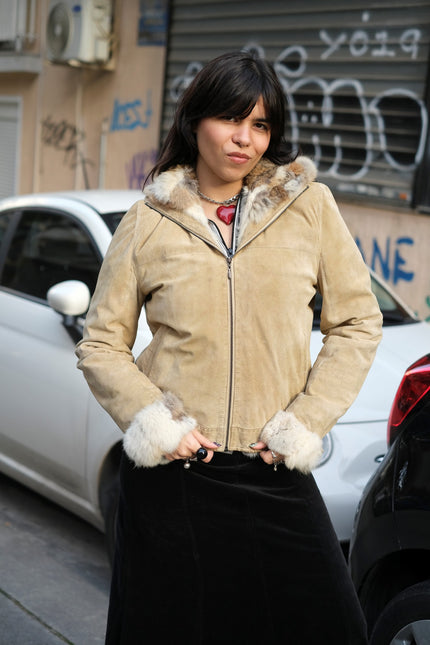 Stunning genuine suede jacket with real fur lining (M/L)
