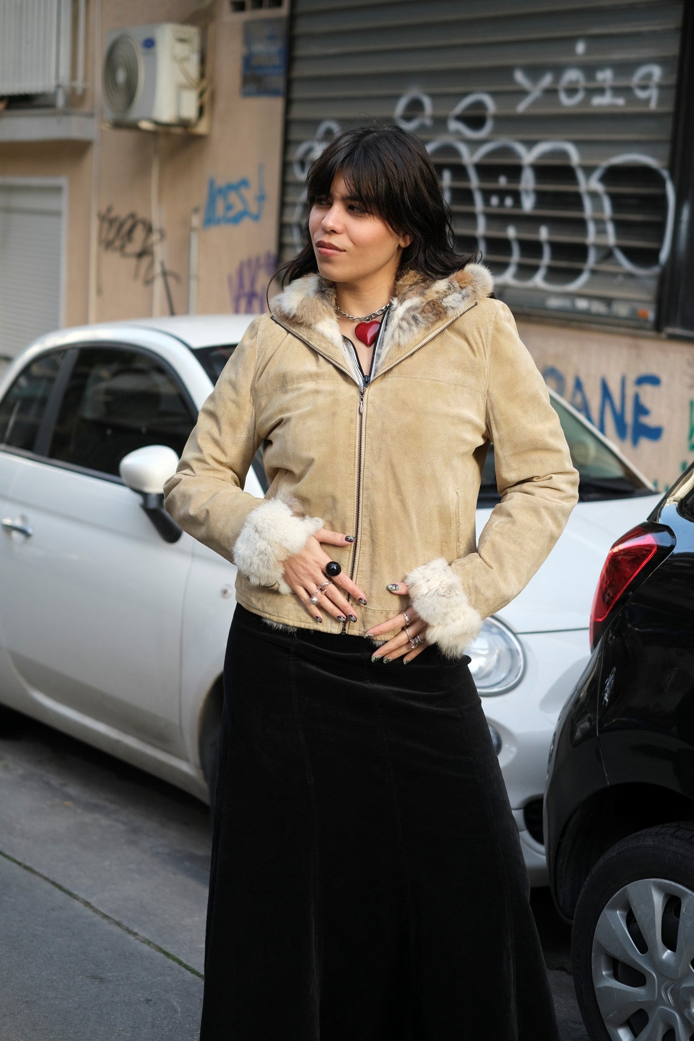 Stunning genuine suede jacket with real fur lining (M/L)