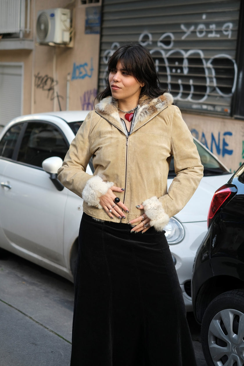 Stunning genuine suede jacket with real fur lining (M/L)