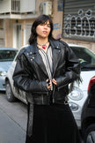 Stunning Men's perfecto leather jacket with fringe details (XL)