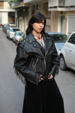 Stunning Men's perfecto leather jacket with fringe details (XL)