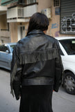 Stunning Men's perfecto leather jacket with fringe details (XL)