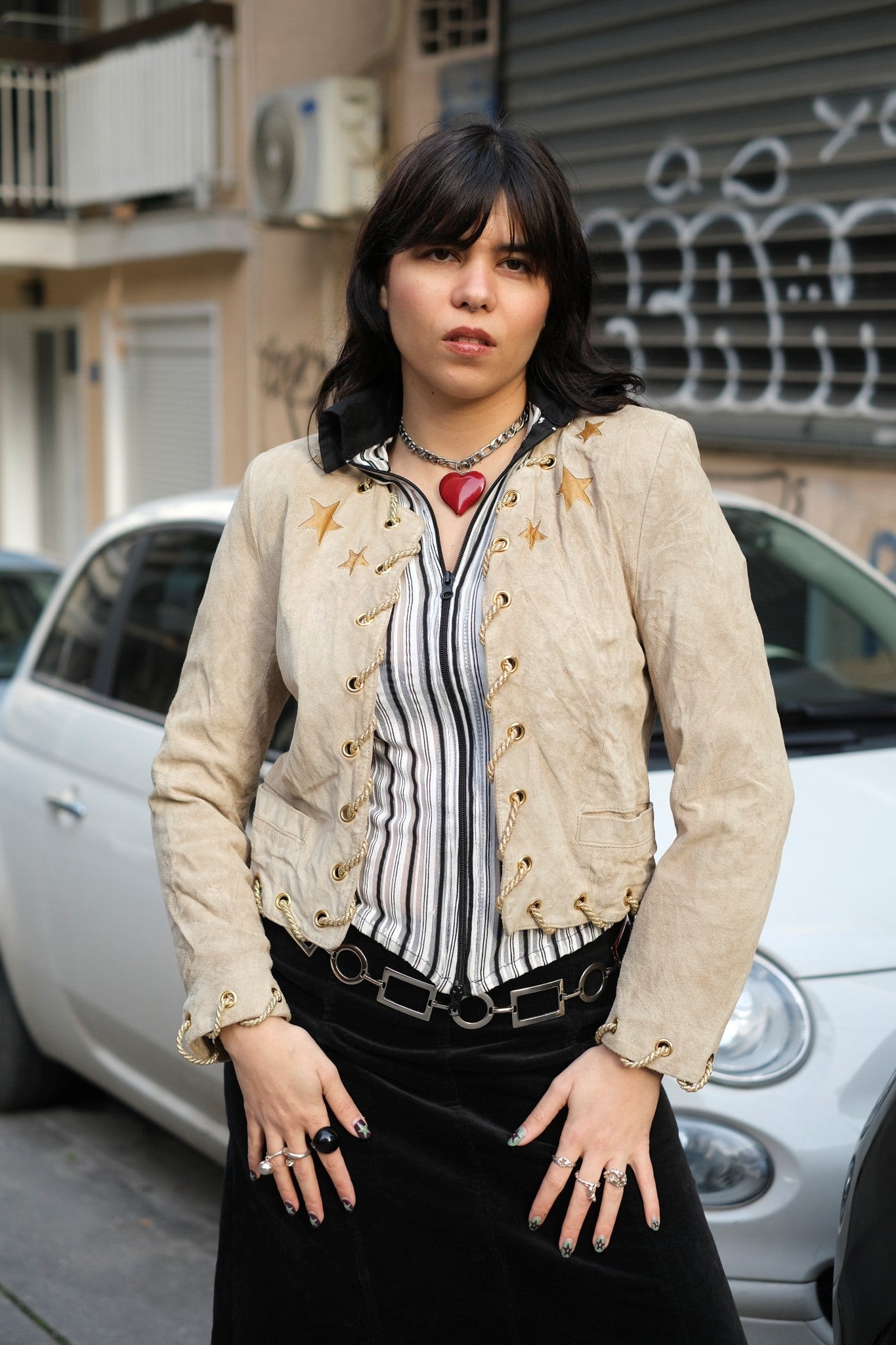 Vintage beige suede star embellished jacket (S)