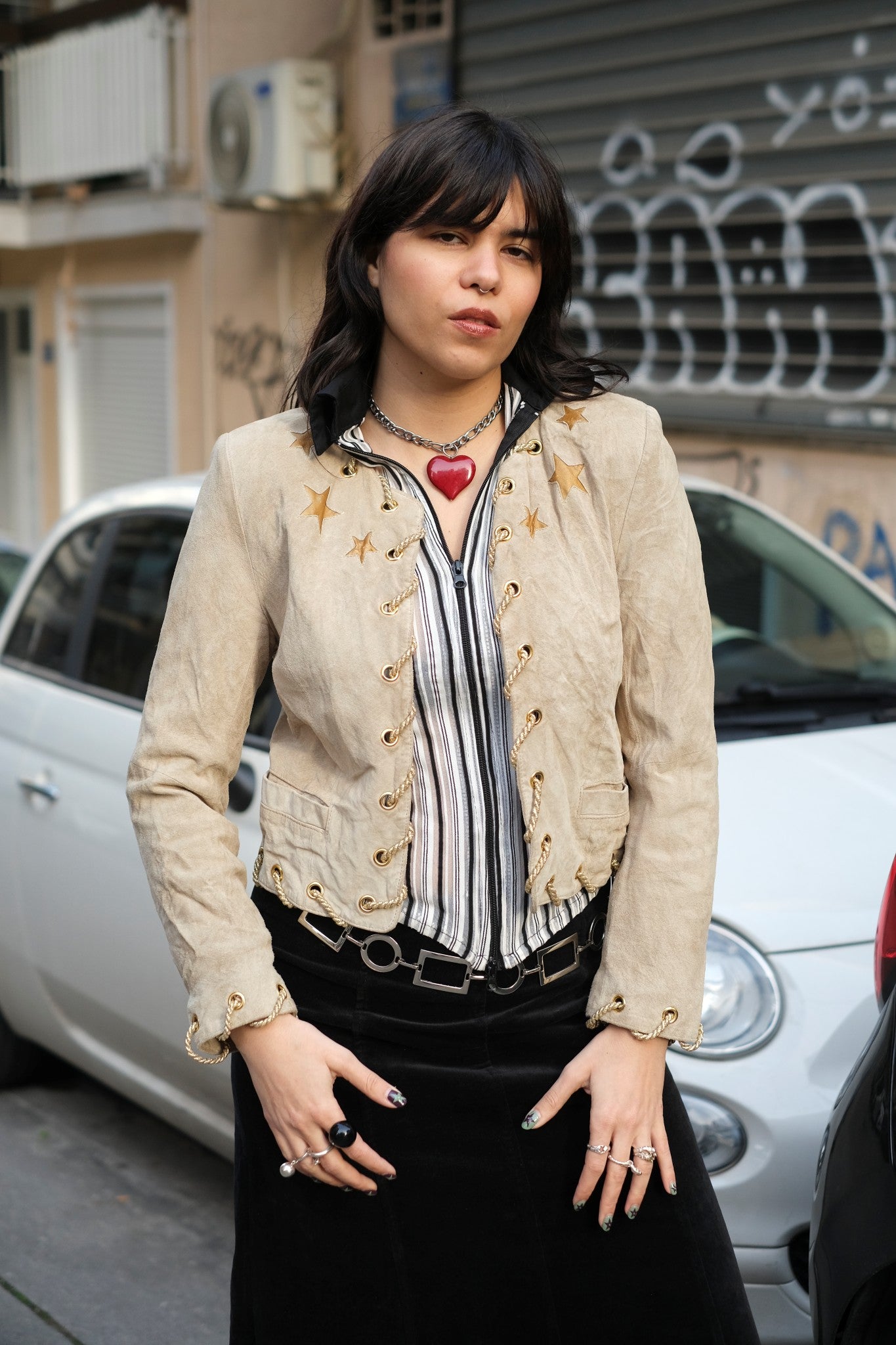 Vintage beige suede star embellished jacket (S)