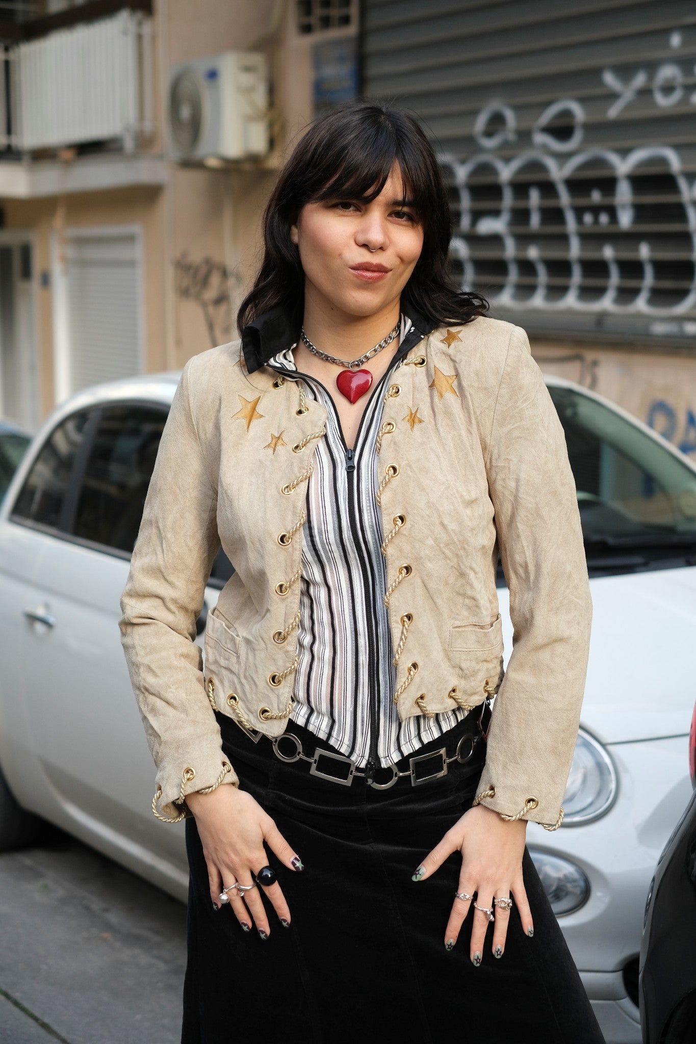 Vintage beige suede star embellished jacket (S)