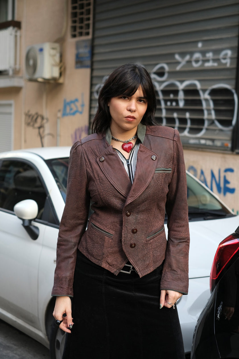 Vintage genuine leather cropped jacket (S)