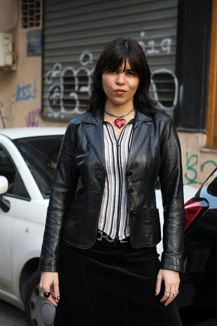 Vintage black genuine leather jacket (S)