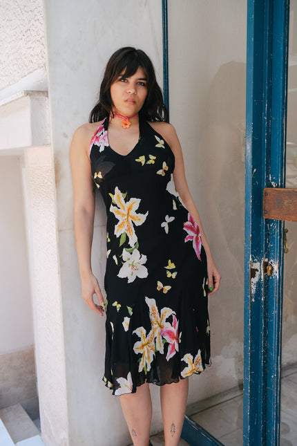 Beautiful vintage halter floral dress (L)