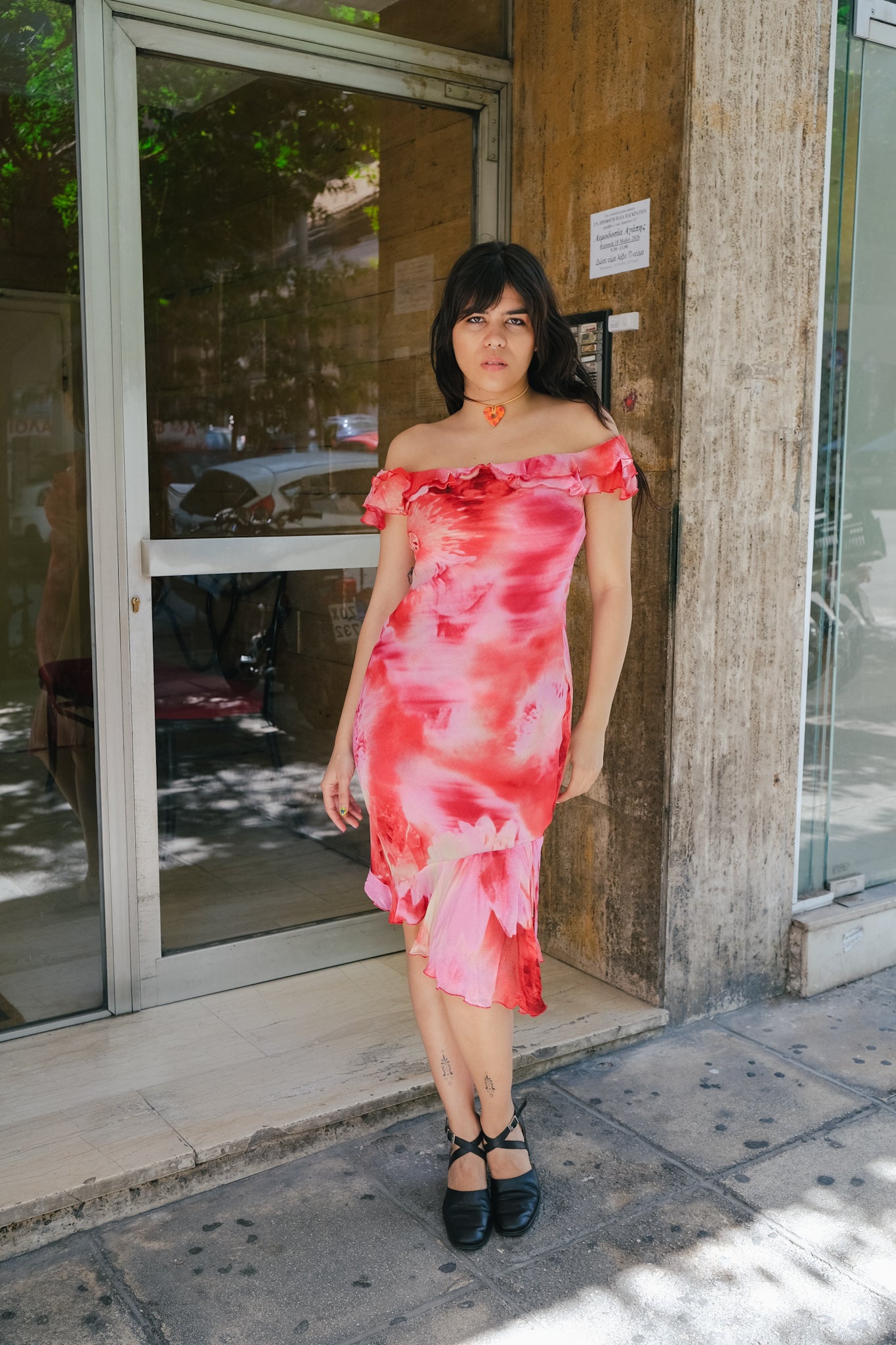 MOTIVI vintage romantic off-shoulder midi dress (M)