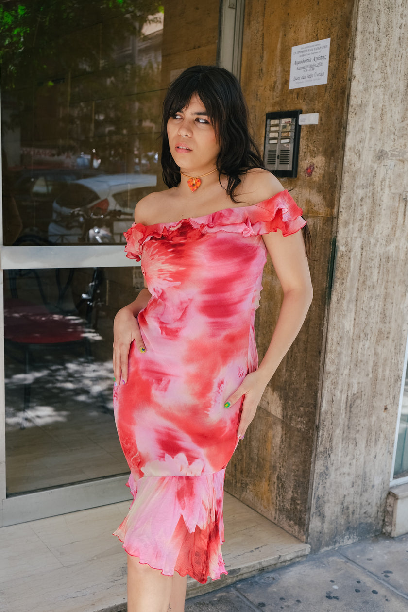 MOTIVI vintage romantic off-shoulder midi dress (M)