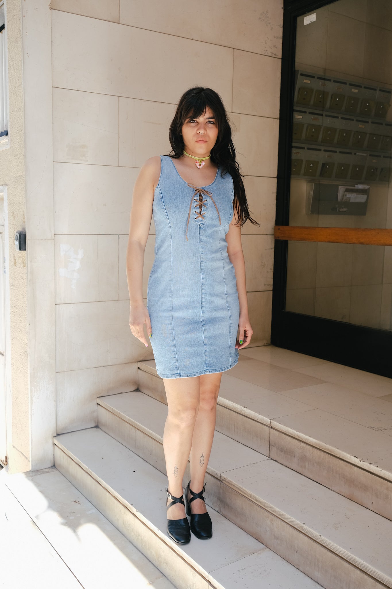 Vintage denim bodycon dress (M/L)
