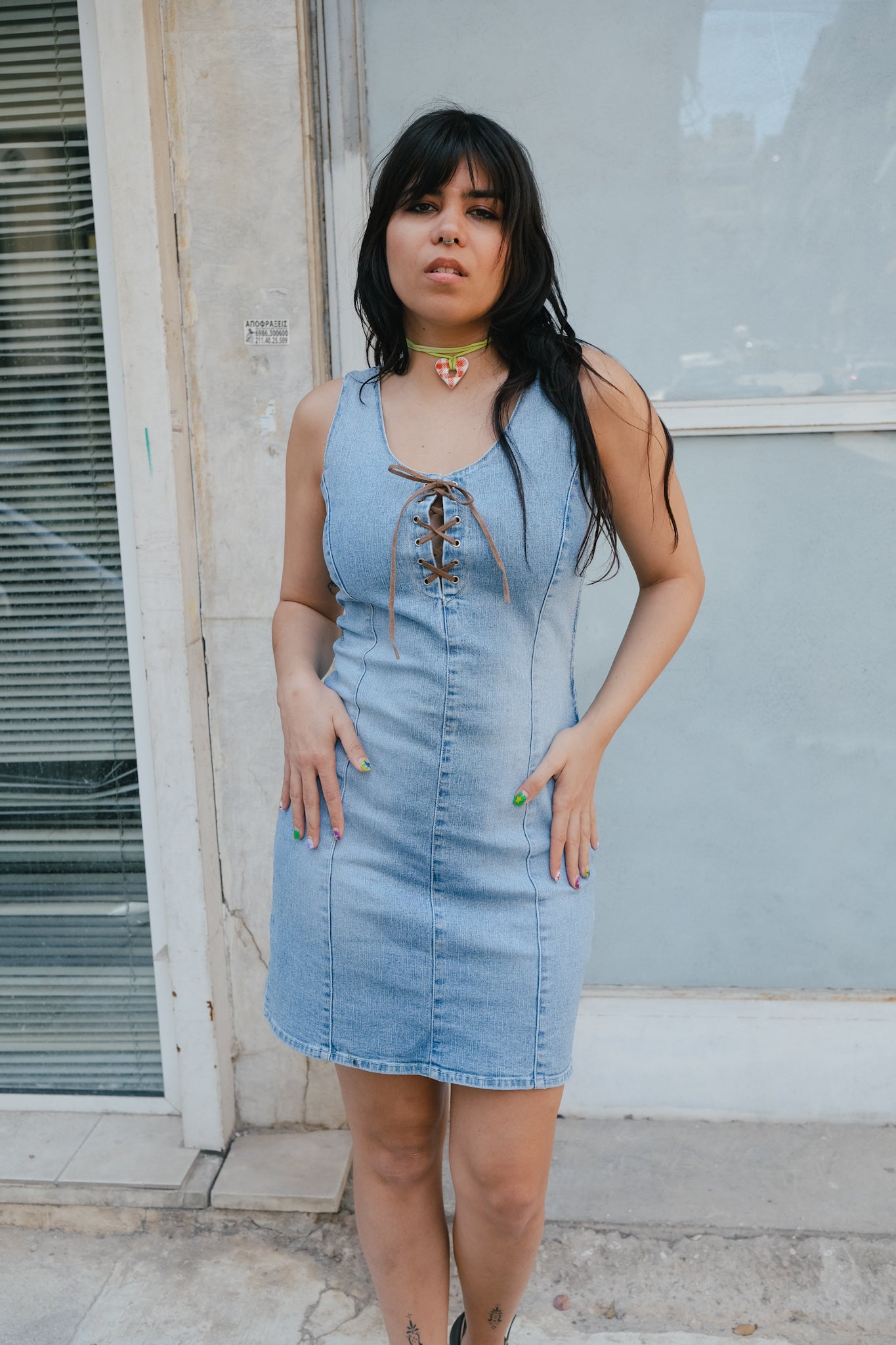 Vintage denim bodycon dress (M/L)