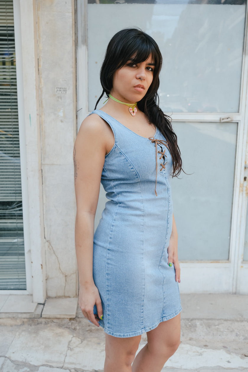 Vintage denim bodycon dress (M/L)