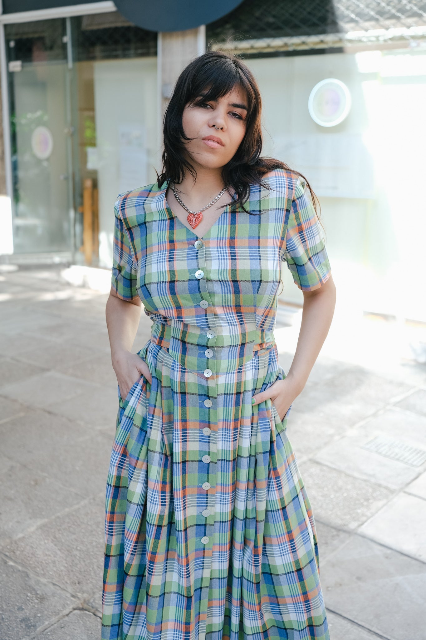 Vintage check maxi tyrol style dress (M)