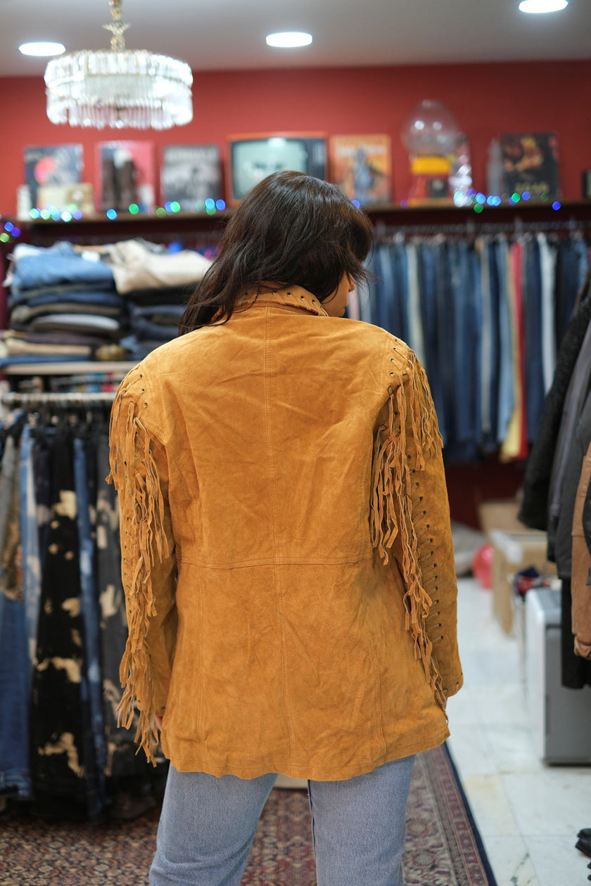 Vintage western style genuinhe suede jacket with fringe (L)