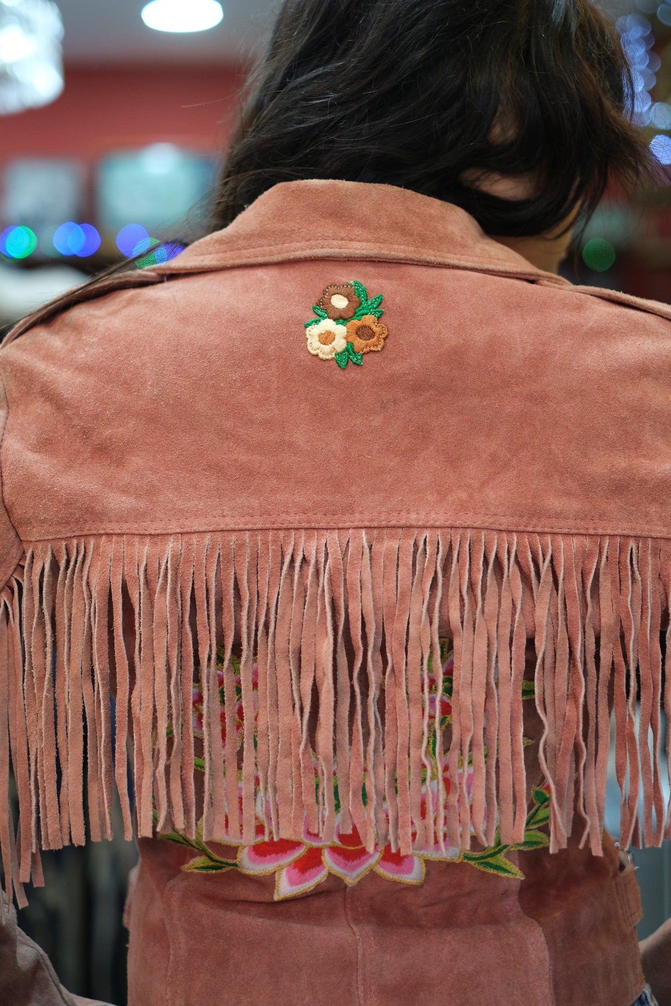 Ragyard genuine suede jacket with fringe and embroidered detailing (S)