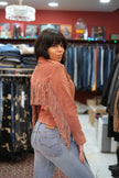 Ragyard genuine suede jacket with fringe and embroidered detailing (S)