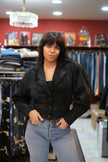 Vintage black fitted statement genuine suede jacket with croc print texture (S/M)