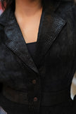 Vintage black fitted statement genuine suede jacket with croc print texture (S/M)