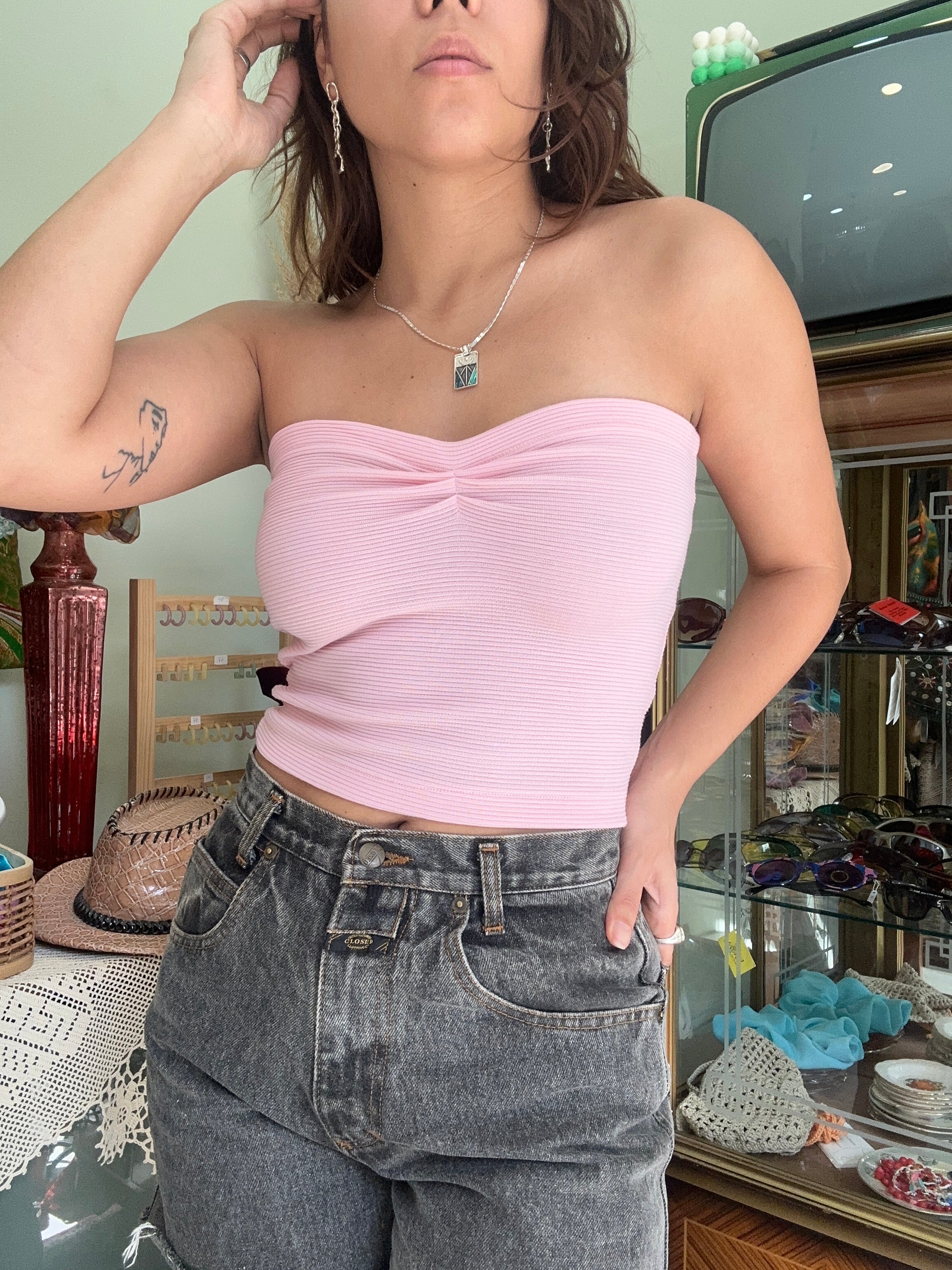 Deadstock strapless rib top (baby pink)