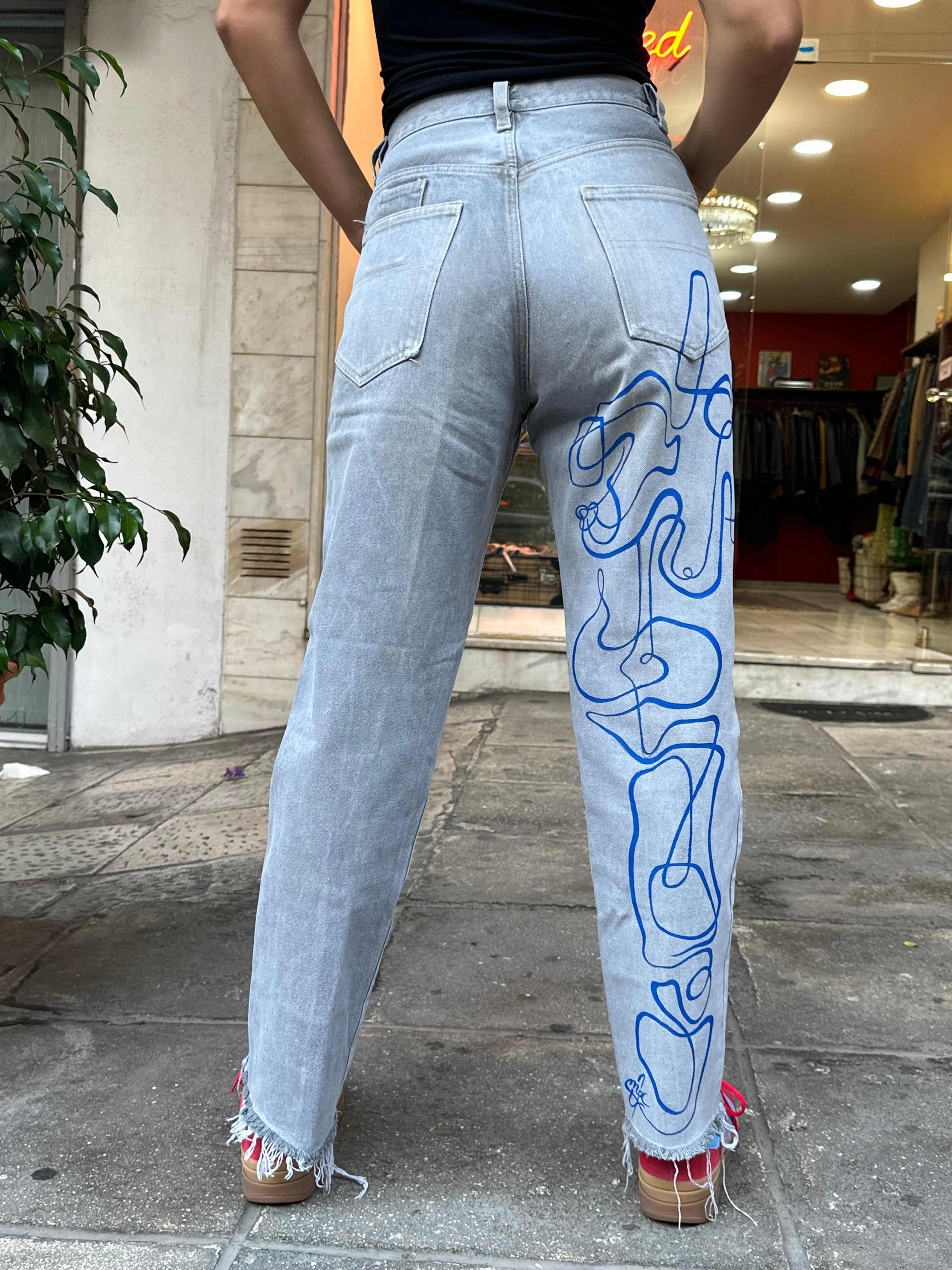 Vintage gray high waisted hand painted jeans